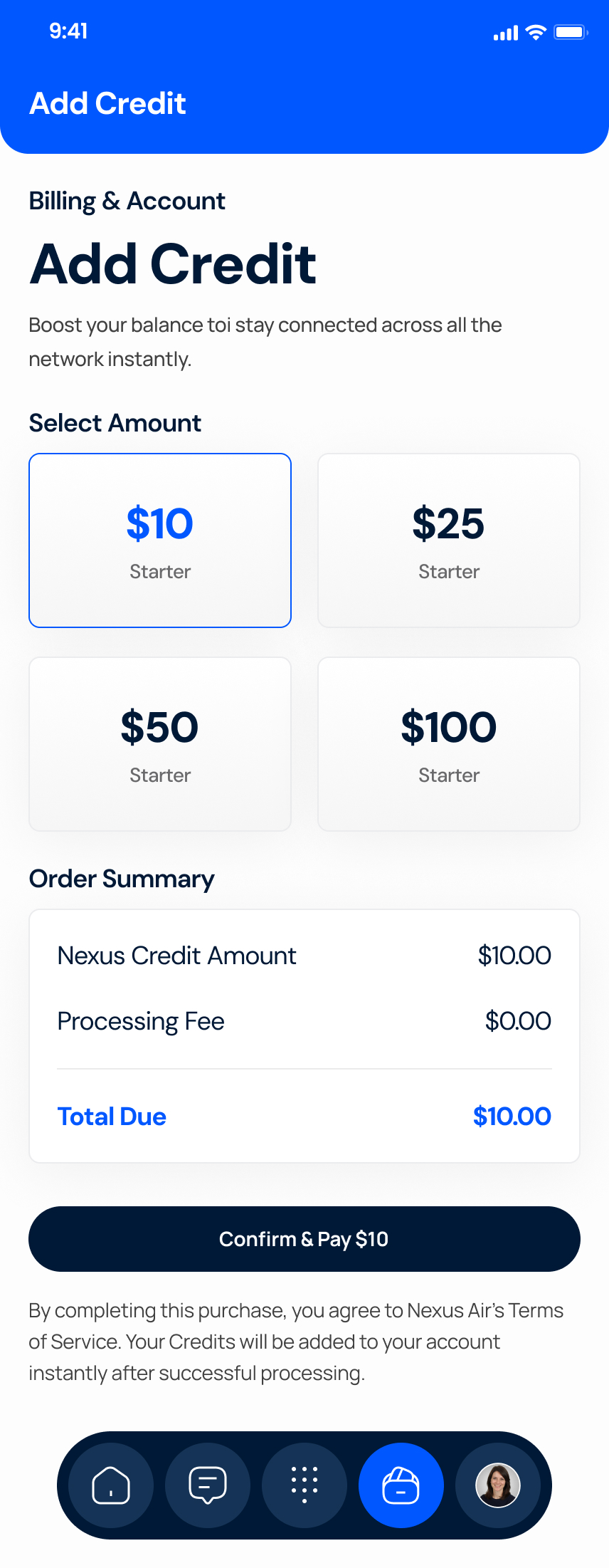 Top up in a few taps — Numbox app screen