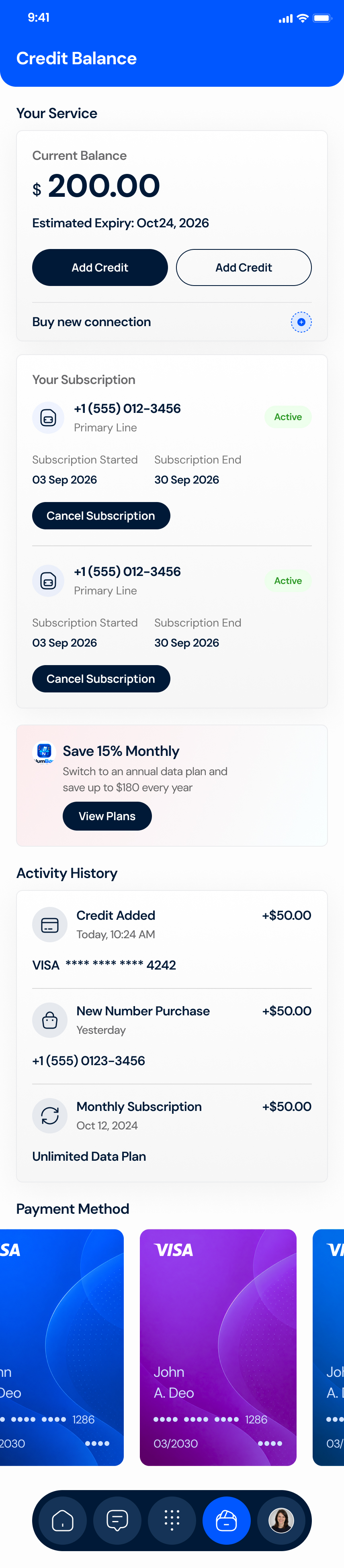 Credit balance screen of the Numbox app