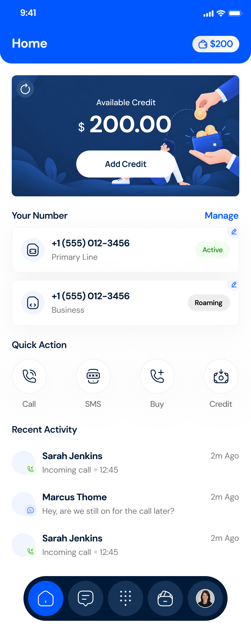 Dashboard screen of the Numbox app