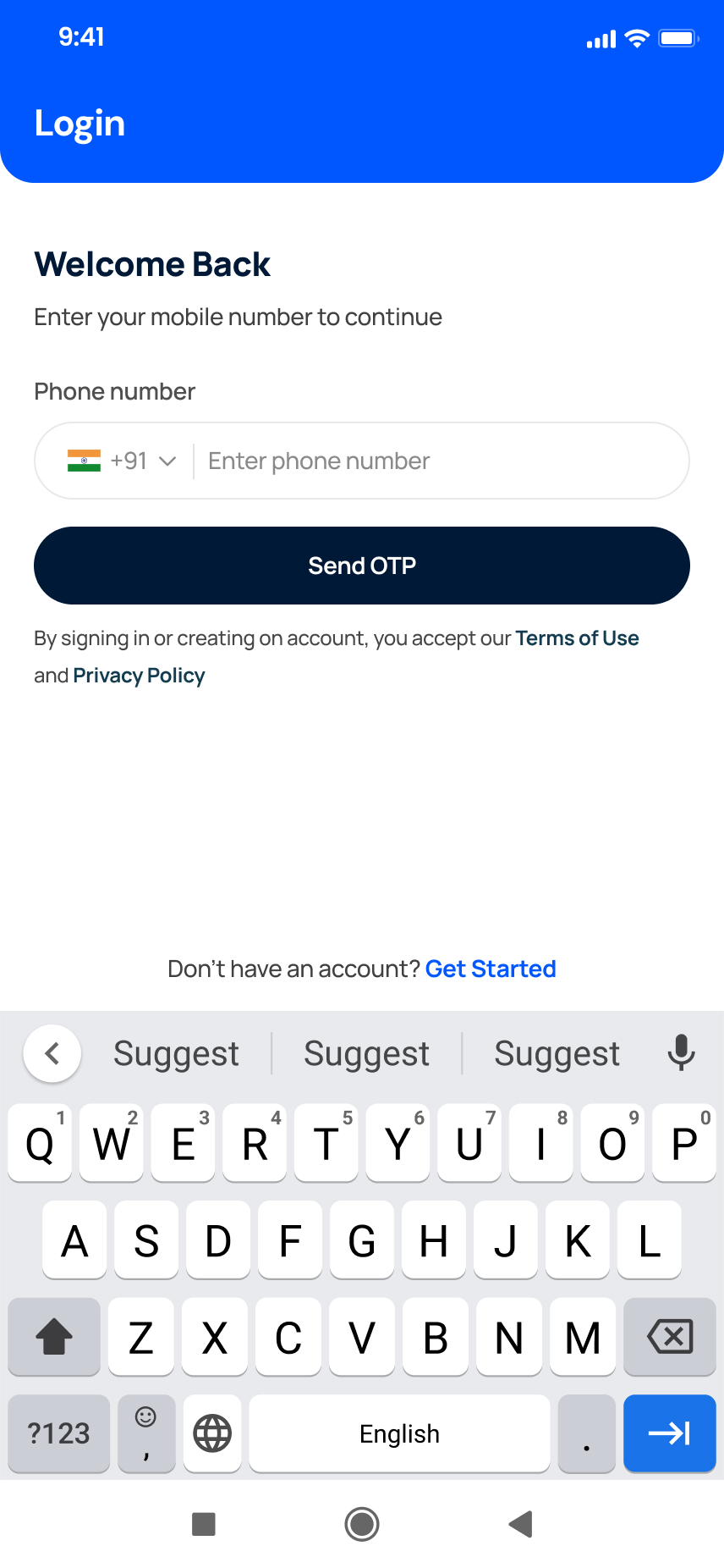Login screen of the Numbox app