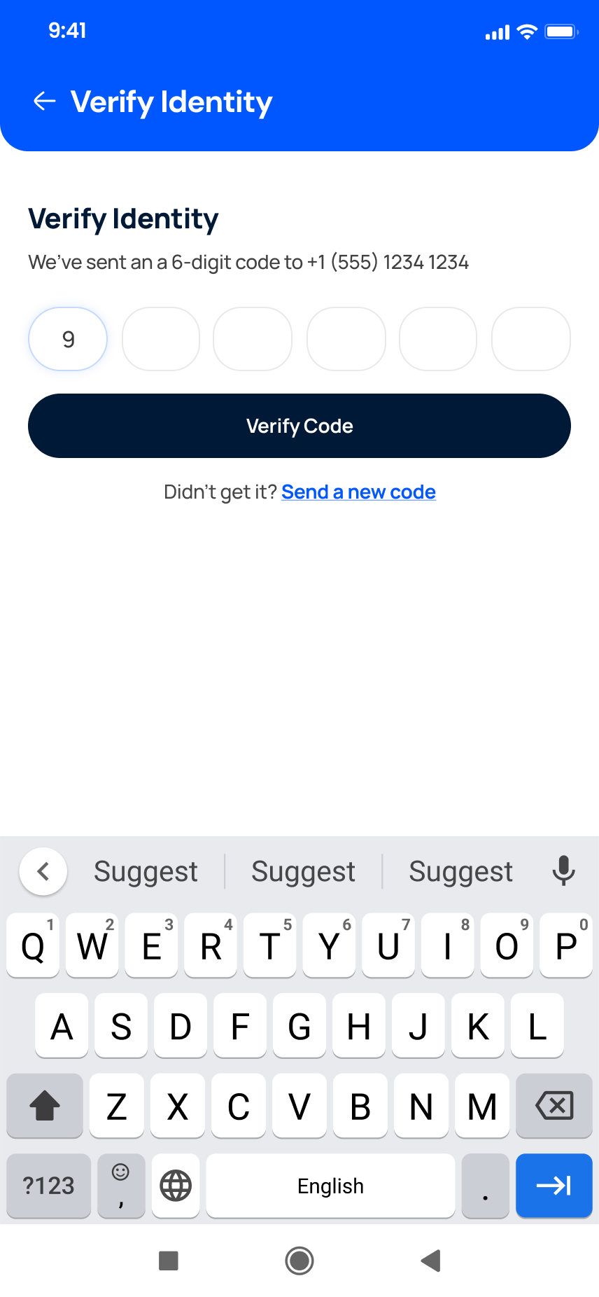 Verify identity screen of the Numbox app